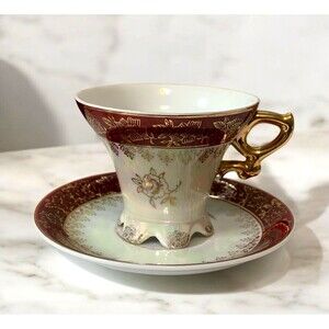 Royal Sealy Japan  Tea Cup & Saucer  89/5C Iridescent Red & Gold Made In Japan